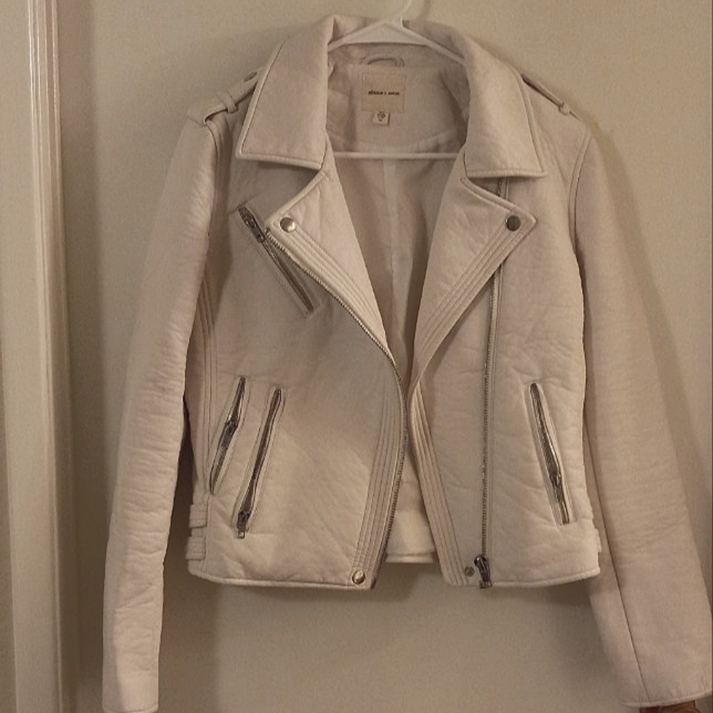 Women's White Biker Jacket by Silence & Noise. Size M.